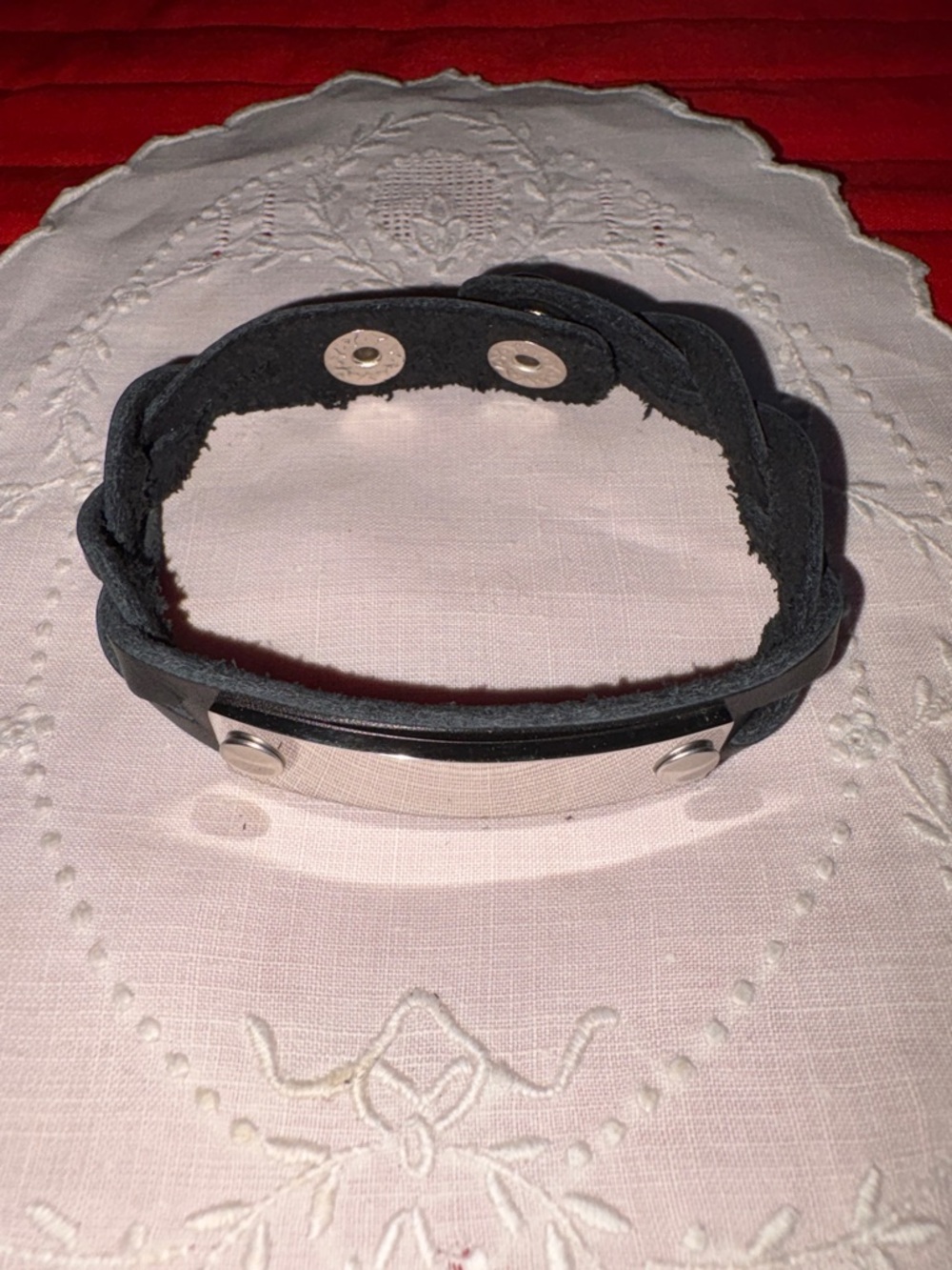 Braided Black Leather ID Bracelet with Silver Plate, length-9” $10